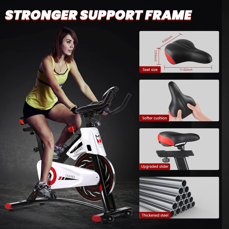 Exercise Bike Stationary, Indoor Cycling Bike with Heavy Flywheel Magnetic Resistance, Comfortable Seat Cushion, Silent Belt Drive and LCD Monitor for Home Gym Cardio Workout