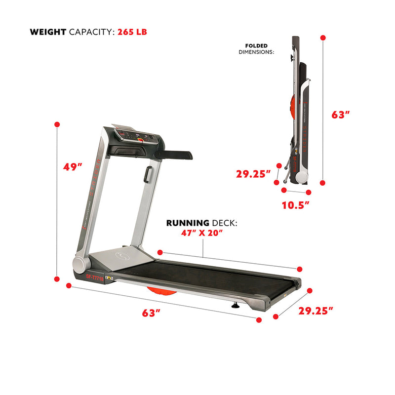 Sunny Health & Fitness Pro Treadmill Wide Flat Folding & Low Deck