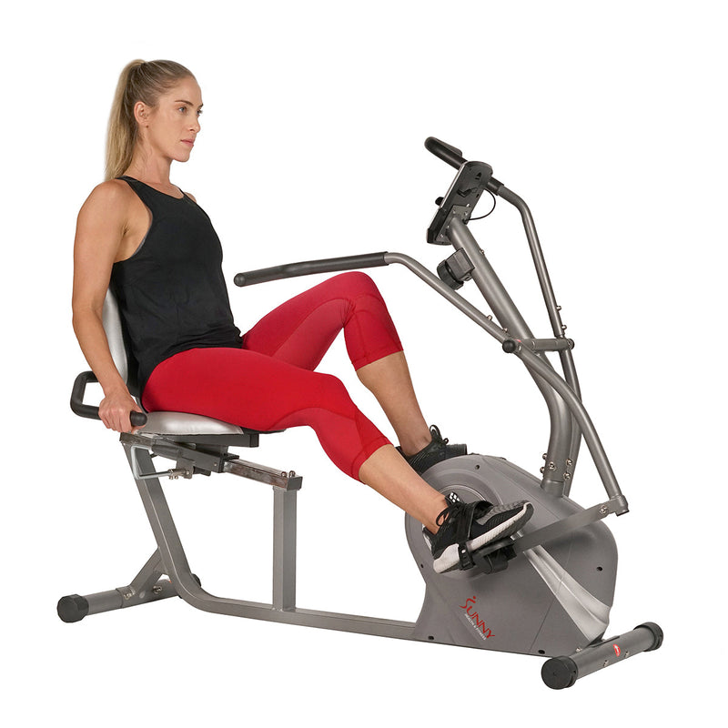 Sunny Health & Fitness Stationary Cross Trainer Recumbent Bike with Arms Exerciser