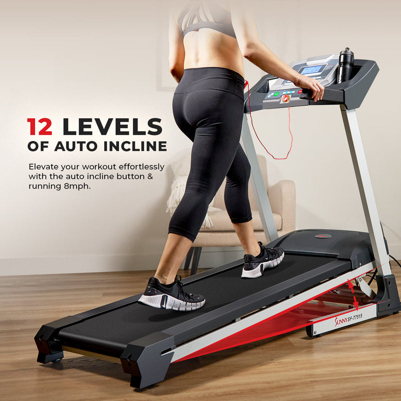 Sunny Health & Fitness Auto Incline Treadmill w/ Speakers, Bluetooth, and Phone Function