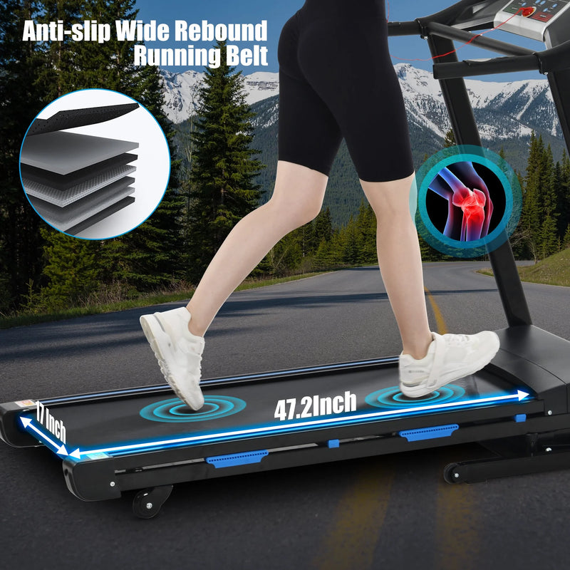 3.25HP Folding Electric Treadmill 15-Level Auto Incline Running Machine Fitness with 300 Lb. Capacity, Smart Anti-Shock System, 12 Programs, Built-In MP3 Speaker for Home Office Gym