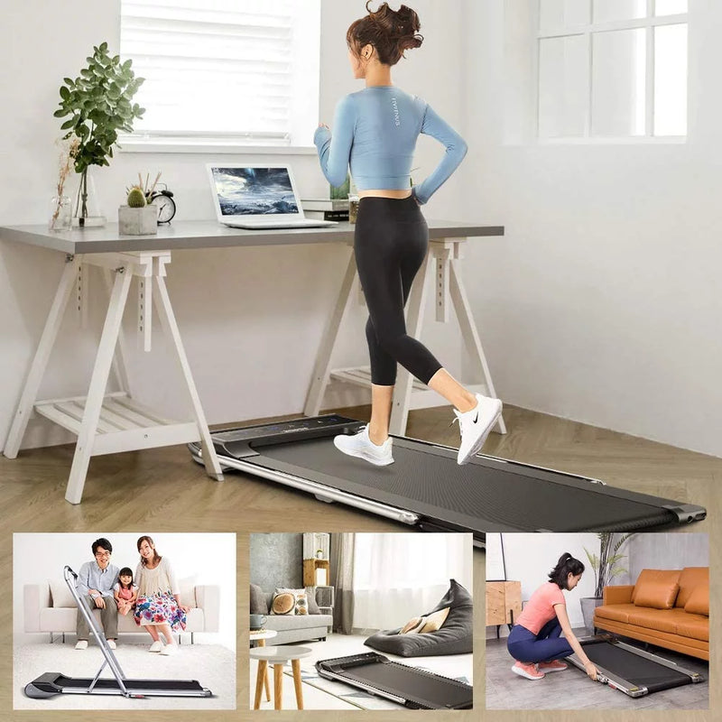 Folding Treadmills for Home under Desk Treadmill Walking Pad Treadmill with Foldable Handrail and Speed Sensor Light Slim Mini Quiet Treadmill with Smart Remote Workout App for Home/Office