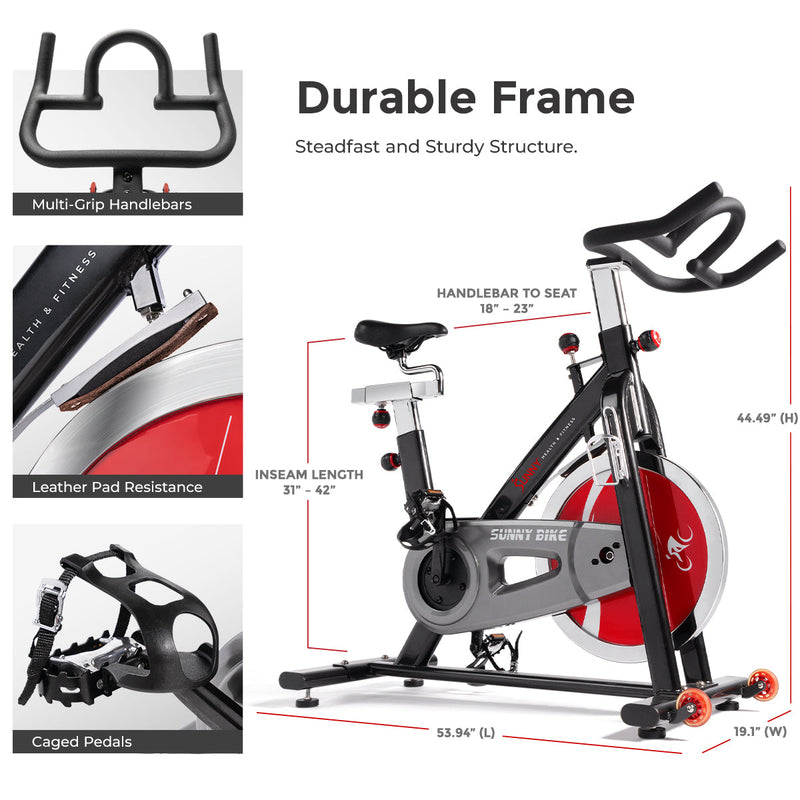 Sunny Health & Fitness Belt Drive Indoor Cycling Bike with 49 LB Flywheel