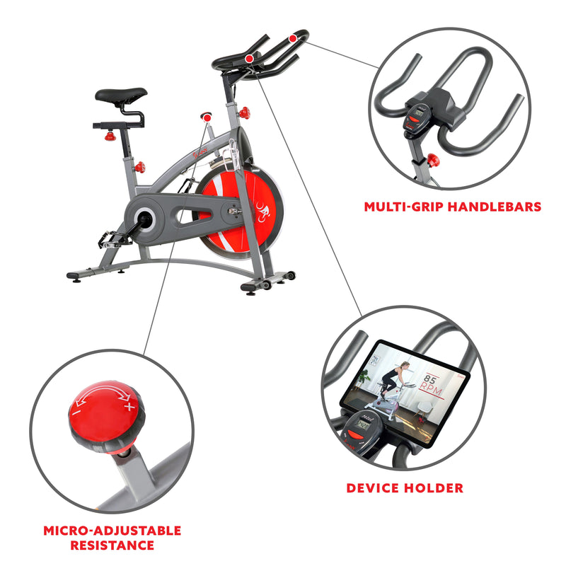 Sunny Health & Fitness Belt Drive Exercise Bike Indoor Cycling Bike w/ LCD Monitor