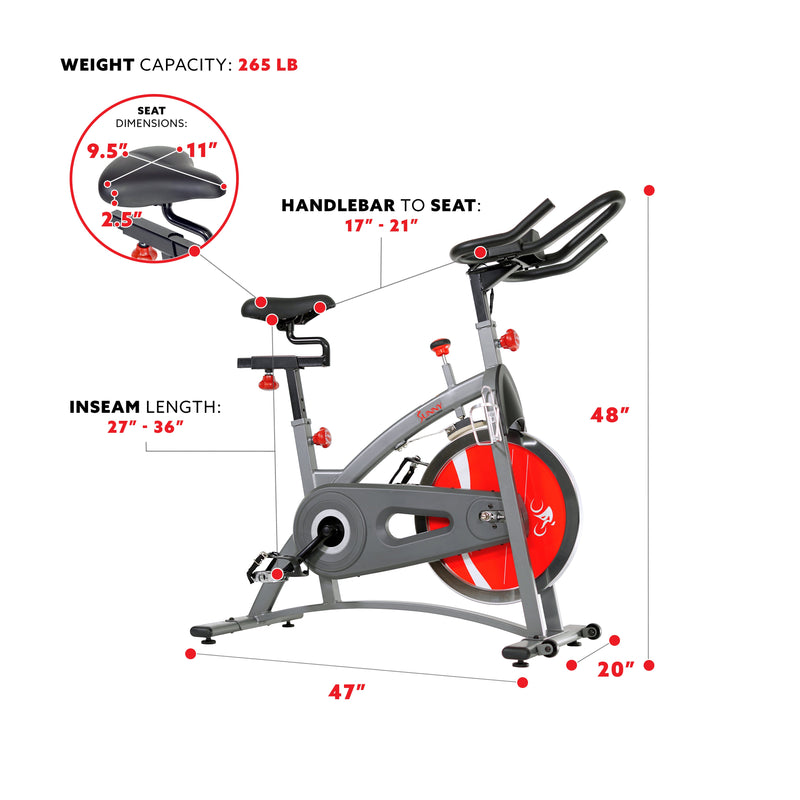 Sunny Health & Fitness Belt Drive Exercise Bike Indoor Cycling Bike w/ LCD Monitor