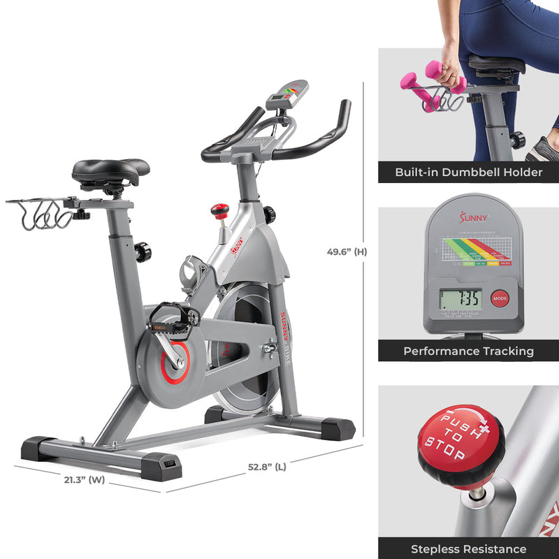 Sunny Health & Fitness SMART Magnetic Resistance Exercise Bike with Dumbbell Holder