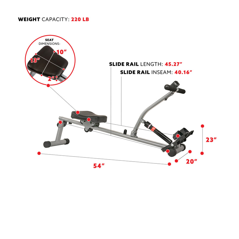 Sunny Health & Fitness 12 Adjustable Resistance Rowing Machine Rower w/ Digital Monitor