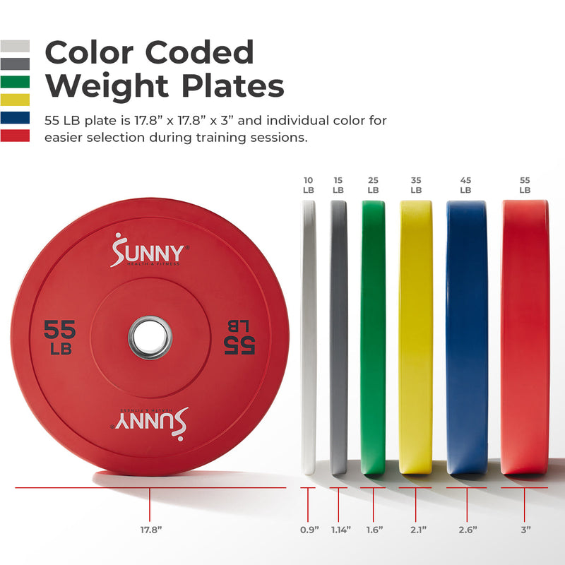 Sunny Health & Fitness Elite 2-inch Rubber Olympic Weight Plates 10 - 55 LBS