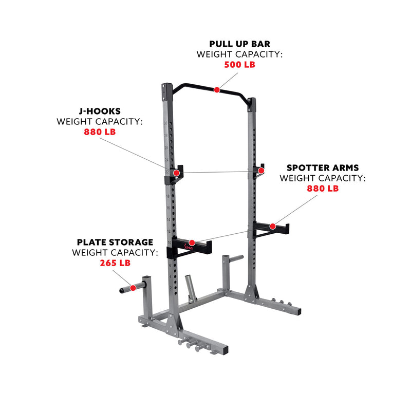 Sunny Health & Fitness Power Squat Rack w/ Attachments & High Weight Capacity, Olympic Weight Plate Storage, & Swivel Landmine